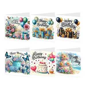 Birthday Diamond Painting Card Set, 6 Pieces DIY Greeting Cards, High-Quality Craft Paper, Perfect for Parties, New Year Gifts
