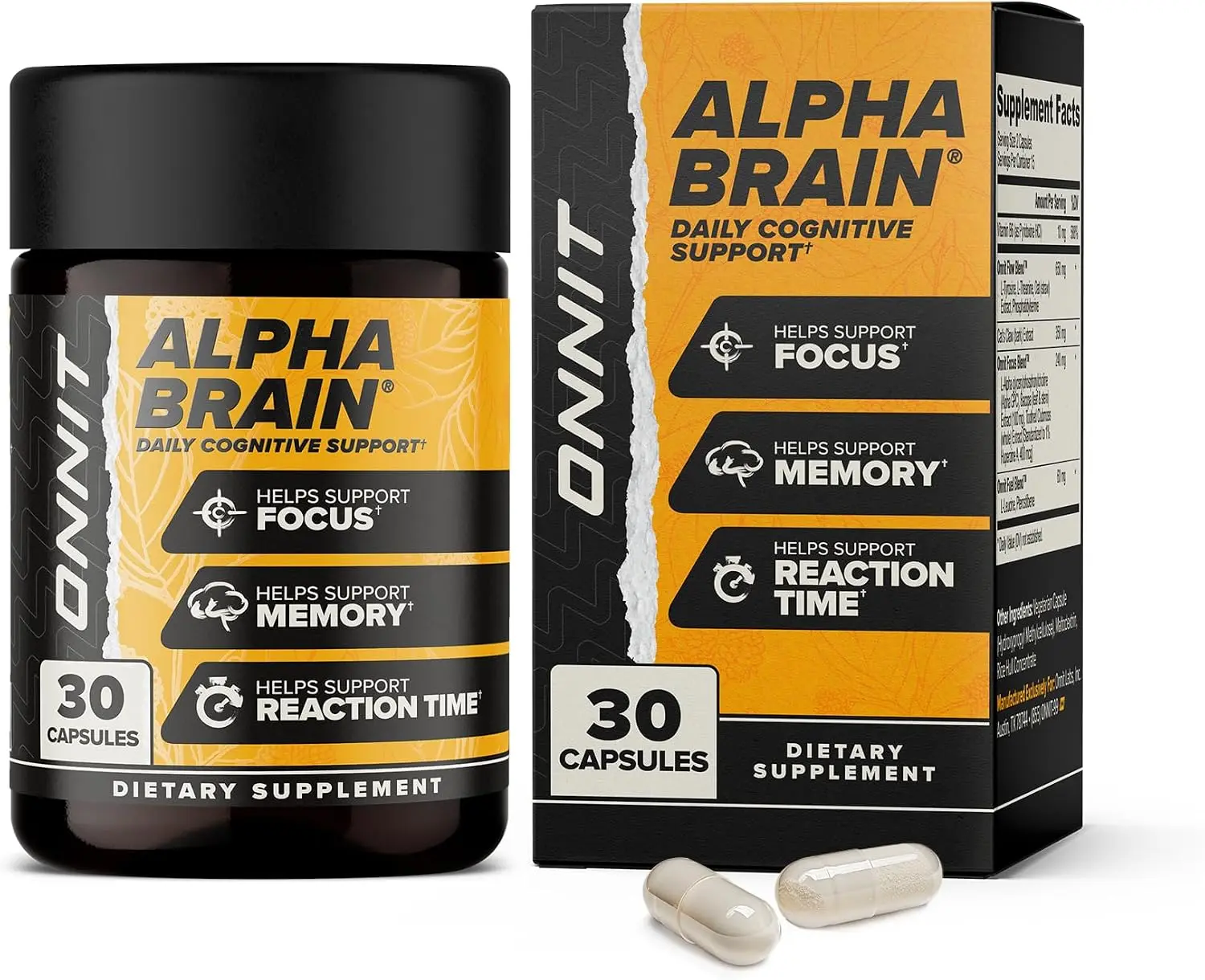 Alpha Brain Nootropic Supplement Focus Memory Concentration Booster Premium Brain Complex with L-Theanine Alpha GPC Vitamin B6 Mental Clarity Cognitive Support Energy Daily Pills IGEN Non-GMO Tested Men Women 30 Count