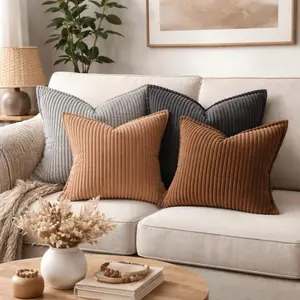 FSJfam Home Decorative Cushion Covers, 2-Piece Ribbed Weave Corduroy Set - Durable Modern Farmhouse Decor, Soft Striped Texture, Clean Flange Edges, Hidden Zipper for Bedroom, Living Room, Two Piece Set