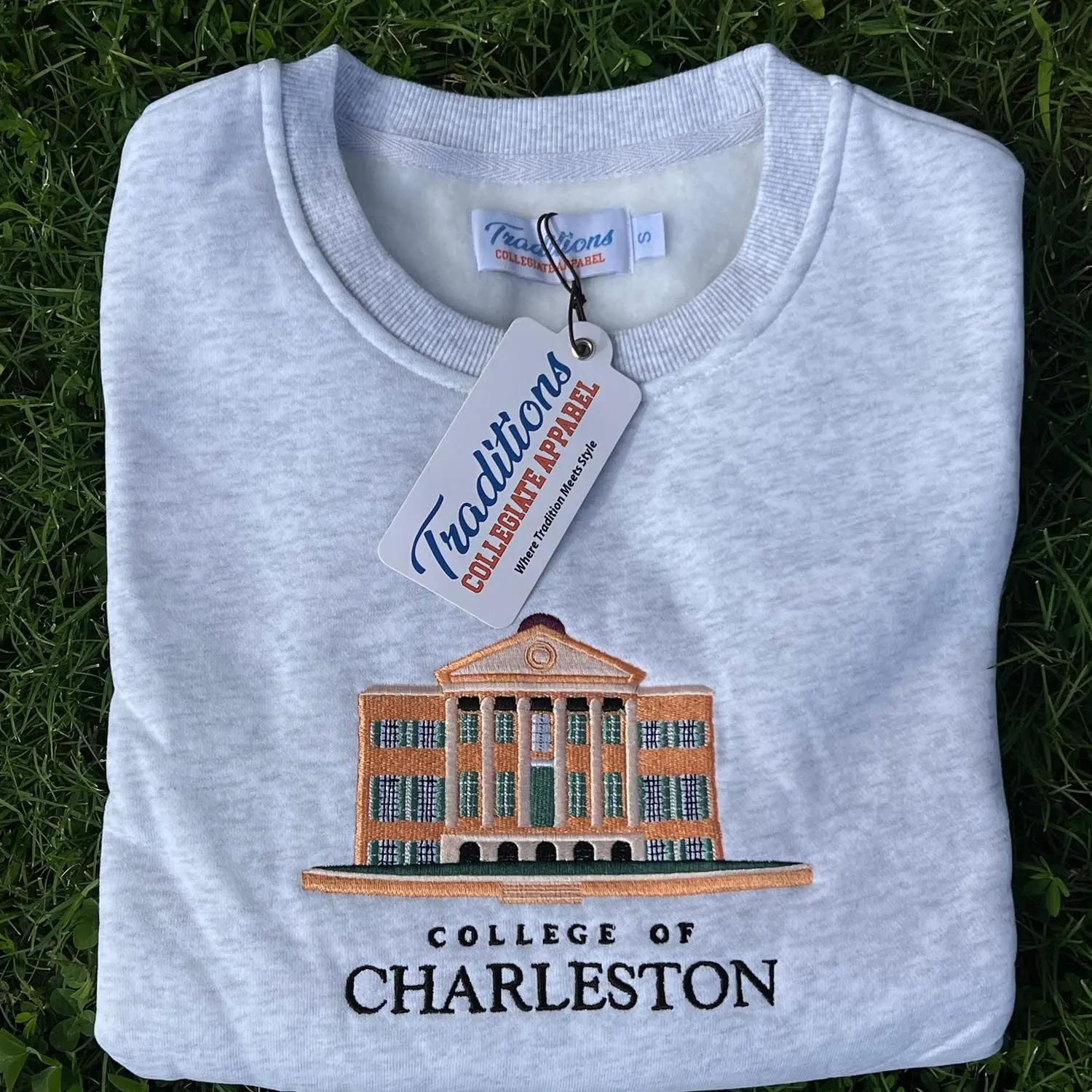 College of Charleston Crewneck - Heather Gray, Embroidered Sweatshirt