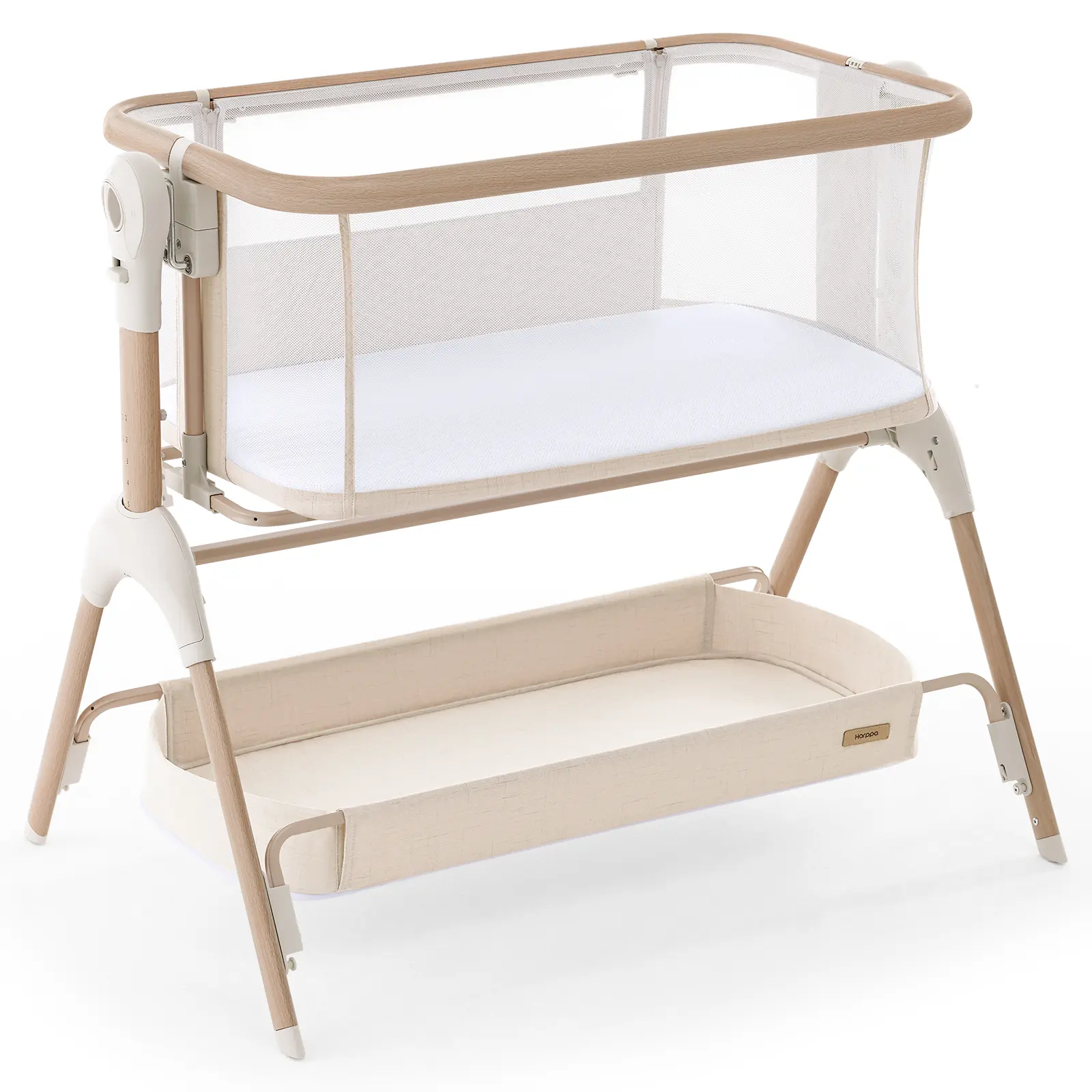 HARPPA Cuddly Signature 3-in-1 Rocking Baby Bassinet, Bedside Sleeper with Mattress & Cover (No Sheet), Rocking Cradle, Breathable Mesh, 5 Height Adjustable, Large Stroage