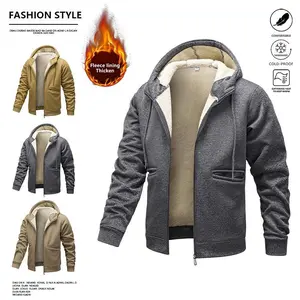 Classic men’s hooded warm jacket with fleece lining—skin-friendly warmth and cold resistance; ribbed hem; stylish, windproof commuter coat; outdoor hooded jacket for men