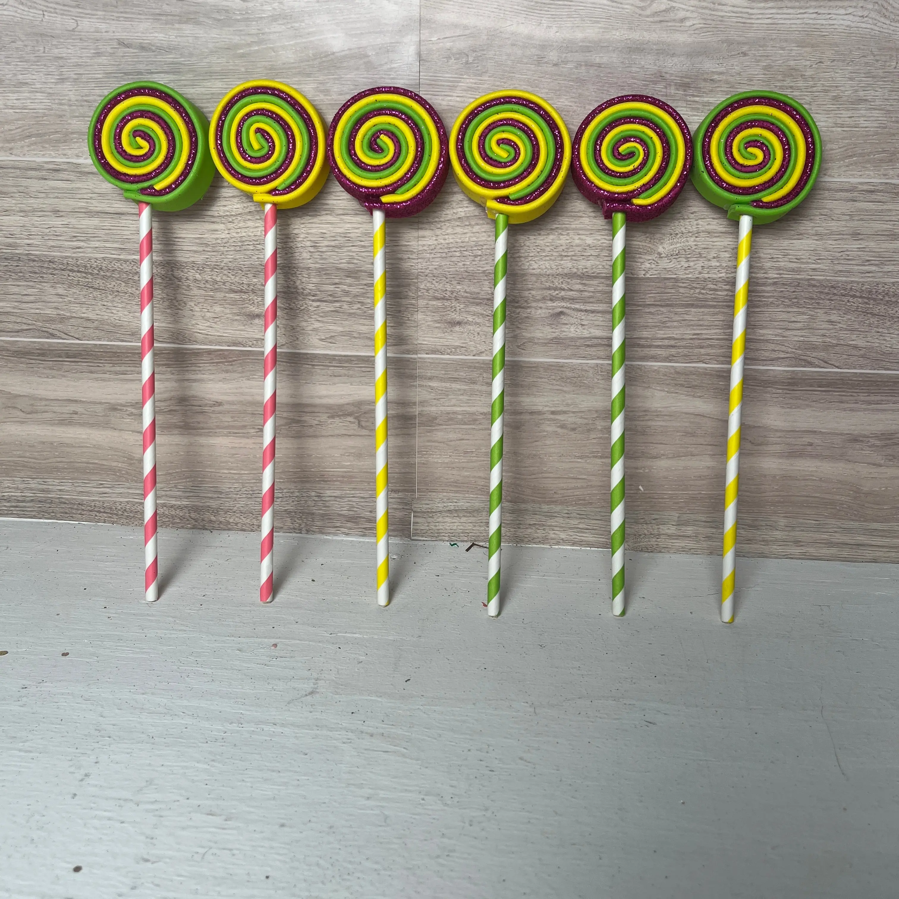 Hot Pink, Yellow, Lime Green MINI Foam Lollipops (6)