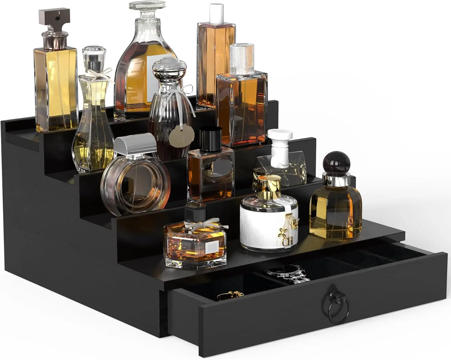 Men's 5-Tier Pine Wood Cologne Organizer with Felt-Lined Drawer, Hidden Comp. & Desk Display Box, Male Gifts #tiktokshopsummersale DealsForYouDays Collapsible Stackable Storage Collapsible Storage Boxes