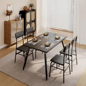 Set For 4, 5-Piece Kitchen  Room  Sets With Bench  4 Chairs,Metal  Wood Modern Rectangular   For Small Space, Apartment dining table and White Glass Door Wardrobe