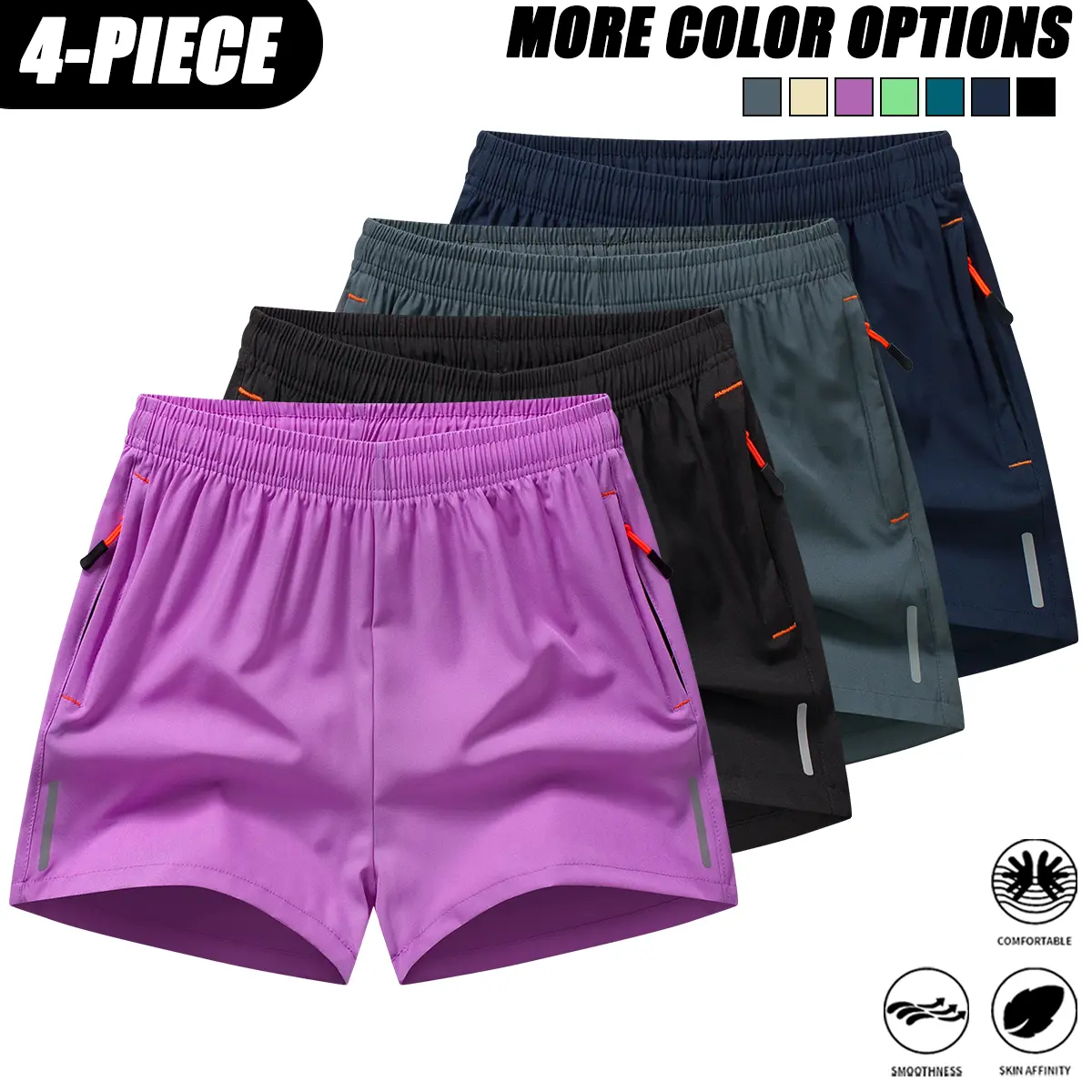 Women’s 4PCS Summer Quick-Dry Quarter-Length Running Shorts - Breathable Fabric, Zip Pockets, Sporty Look, Elastic Waist for Workout & Comfortable Exercise