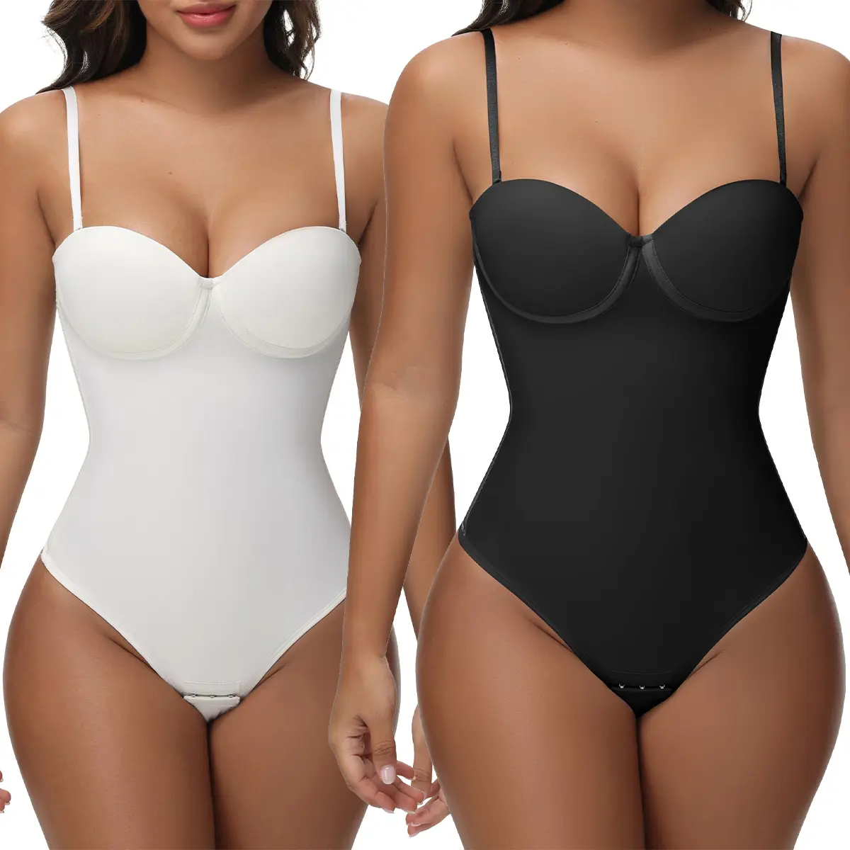 SHAPSHE Women's Elegant Strapless/Spaghetti Strap Corset Bodysuit Top - V-Neck Thong with Built-In Bra, Invisible Shapewear Fashion Apparel for Summer Outdoor Outings, Bodysuit For Women, Corset Tops, Chic Curves, Wedding, Travel, Lightweight, Holiday, Ni