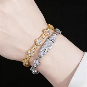 Moissanite Clover Bracelet Silver Iced Out Hip Hop Jewelry Diamonds Cross Star Lucky Clover Design Streetwear Fashion Dating Gift Party Gathering Couple Accessory Trendy Unisex Hip Hop Moissanite Chain Bracelet Bling Style