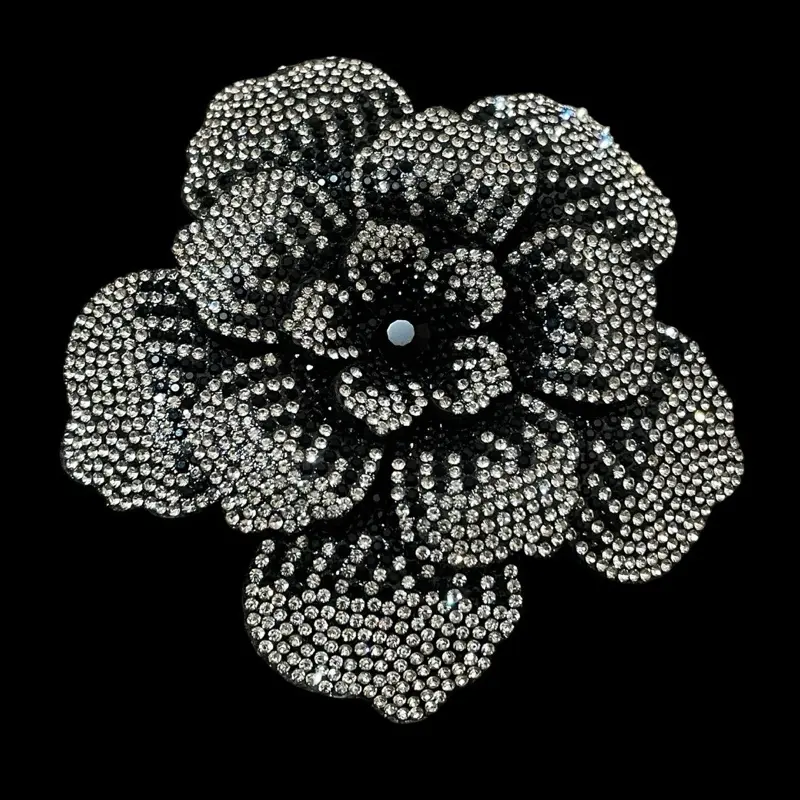 Beaded Rhinestone Flower Sew-On Patch Embellishment for Clothing, Tops