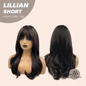 JBEXTENSION 22 Inches Scalpiana Tea Black Darkest Brown Curly 3.5X4 Hard Silky Top Natural Scalp Effect Wig LILLIAN SHORT