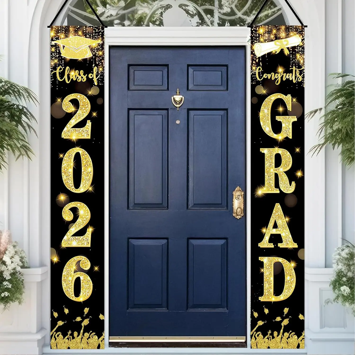 2pcs Gold Graduation Door Banner, Polyester Material, Party Decor, Graduation Party Decorations, Party Decorations Banners, Birthday Celebration, Indoor Outdoor Decoration
