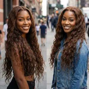 {Local}Megalook Chocolate Brown Upgrade 13x6 Three-Go Glueless Wigs Fitted All Pre-Styled Parting Breathable Dome Cap Free Lace Front 100% Human Hair Wig #4 Natural Wave Curly Hair 320℉ Heat Resistant