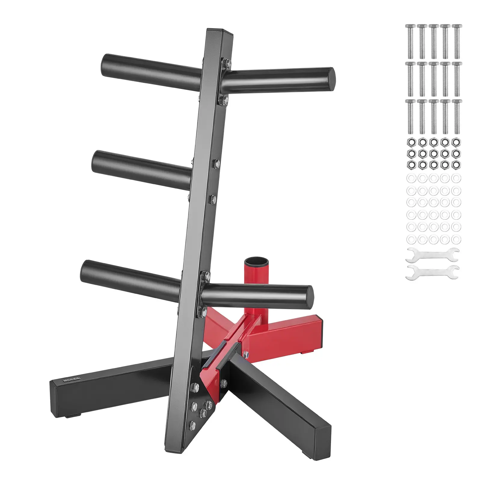 【fathersdaygift】VEVOR Weight Plate Rack, Summervibes, L Frame Weight Plate Tree for 2-Inch Weight Plates, Standard Weight Plate Tree, 500 lbs Load Capacity Weight Storage Holder, Home Gym Barbell Rack Storage Stand, Black & Red