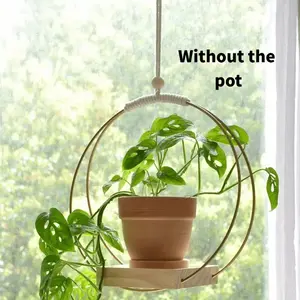One Piece of Boho-Chic Golden Macrame Wood Plant Holder - Hanging Planters - a Versatile Decoration for Your Walls Or Windows, Ideal for Enhancing Your Living Room And Bedroom - Wooden Wall Planters (Pot And Plant Not Included)