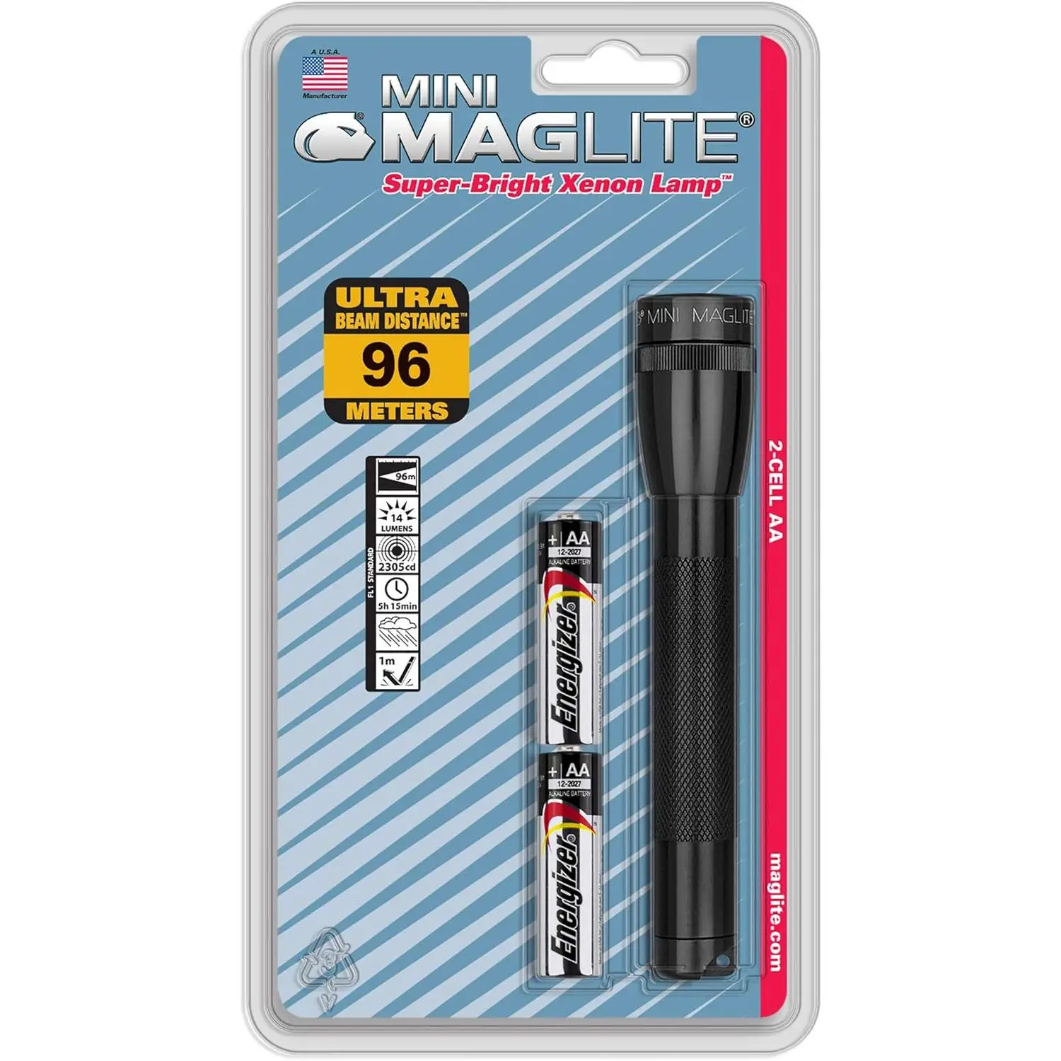 Maglite Mini Incandescent 2-Cell AA Non-Rechargeable Standard Torch, Black Portable Lighting for Home Improvement, Non-Rechargeable Standard Torches
