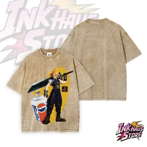 Cloud Striver's collaboration with Pepsi in Final Fantasy VII -- Short Sleeve Cotton Unisex Retro Wash Tee