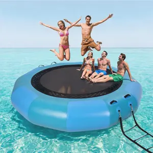 Inflatable Water Trampoline, Heavy-Duty PVC Floating Water Trampoline, Pool Lake Ocean Trampoline with 4-Step Rope Ladder & Electric Pump, Floating Hammock for Adults and Kids
