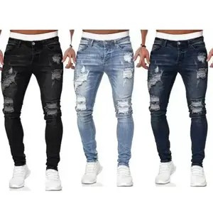 3-Pack Men'S Slim Fit Stretch Denim Jeans,Solid Color, Regular Length, All-Season,Classic Style,Mid-Stretch Fabric  Ripped Straight Leg Menswear