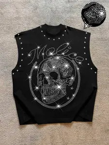 Men's Casual Vest, Sleeveless, Regular Fit Comfortable, Sparkle Skull Letter Graphic Print, Fashion Versatile, Aesthetic, Student Style, Skateboard