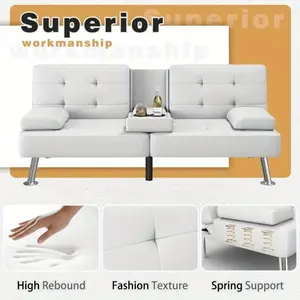 66'' Wide Faux Leather Convertible Upholstered Reclining Sofa With Cup Holder
