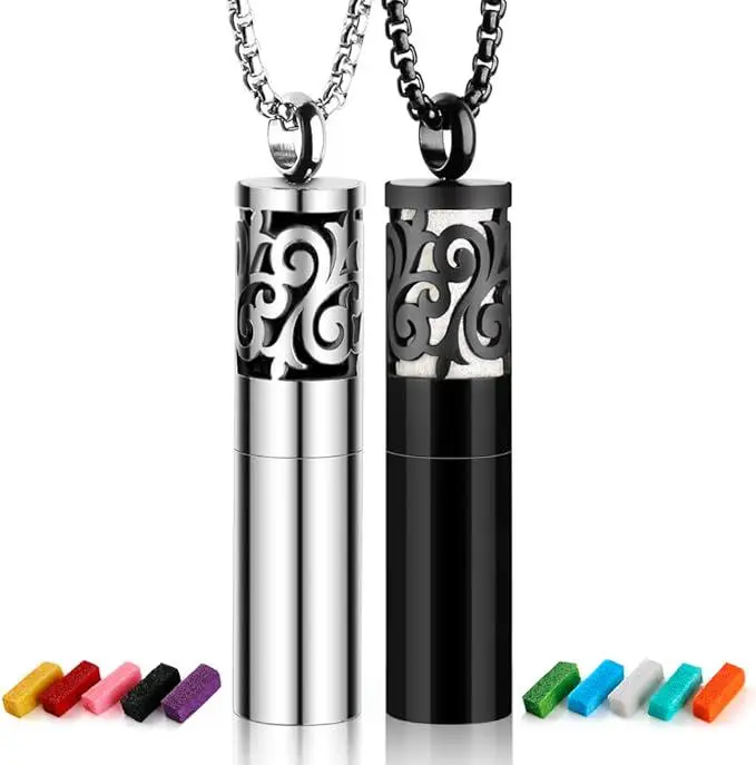 2PCS Essential Oil Diffuser Necklaces for Women, Aromatherapy Necklaces Stainless Steel Diffuser Locket Pendant Cylinder with 20 Felt Pads, Aroma Necklaces Gift Set for Mothers Day