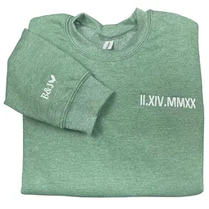 Embroidered Roman Numerals Crewneck, Valentine's gift, Couple shirts, Matching shirt Cotton Womenswear Clothing Embroidery
