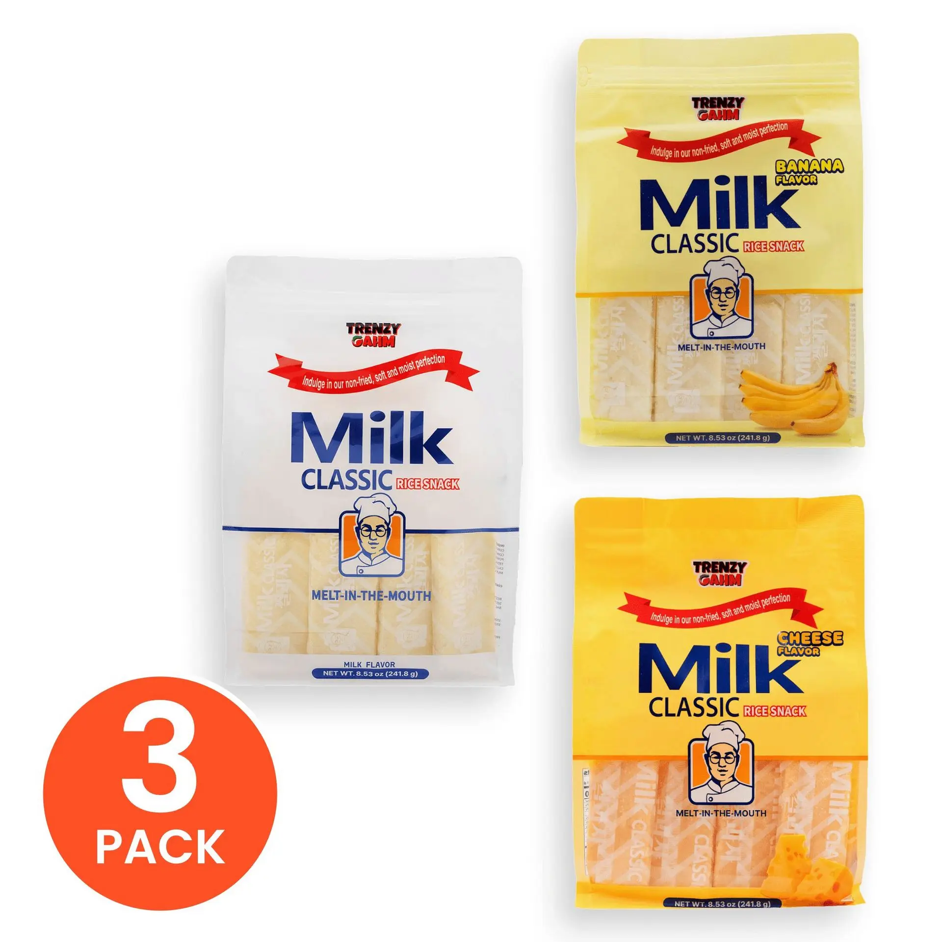 Multi-flavor: MILK, BANANA, CHEESE (3 bags)