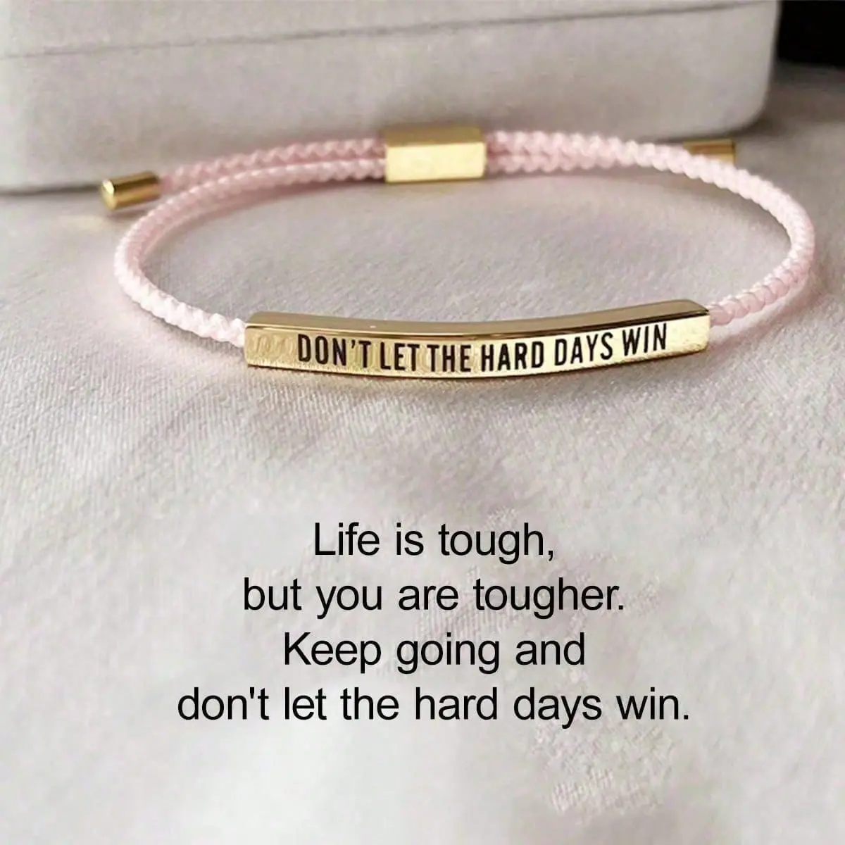 Engraved Stainless Steel Bracelet - "Don't Let Hard Days Win" Text, 6-8.5 in Adjustable Tube Chain, Handmade Braided Wrap, Comfortable Strength, Unisex Gift for Milestone, Graduation, Friends Overcoming Challenges
