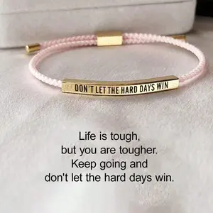 Unique Inspirational Bracelet, Dont Let The Hard Days Win Sign Stainless Steel Engraved Motivational Quote Bangle, Adjustable Handmade Braided Wrap For Women Men