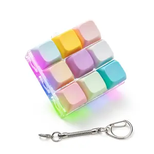 Mini Colorful Pastel Macaron Light Up LED Mechanical Keyboard Fidget Toy Keychain 9 Key Clicky Clicker Push Bubble Sensory Toy Anxiety Stress Relief Decompression for Kids Adults  girl Work Pass Time Fidget Gifts