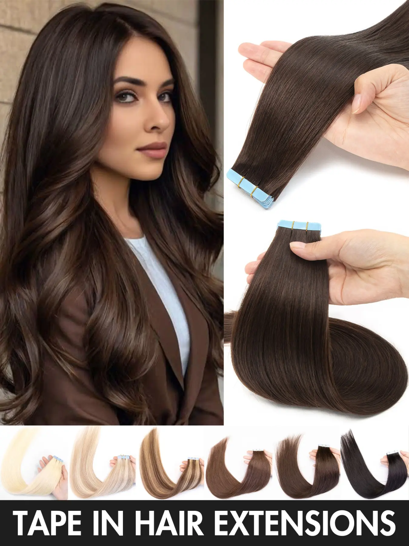 20pcs Tape In Hair Extensions Real Human Hair extension For Salon Straight Human Hair Extensions Seamless Skin Weft Double Sided Tape Ins Hair Extension Invisible Tape In Hair Extensions Hairpiece