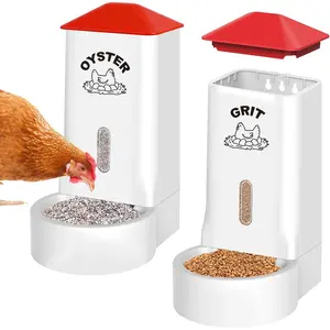 2Pack Oyster Shell and Grit Feeder Combo, PVC Chicken Feeder with Viewing Window/Lid, Hanging Gravity Chicken Grit Feeder, Coop Accessories for Healthier Hens and Eggs Automatic Small Poultry Water Feeder