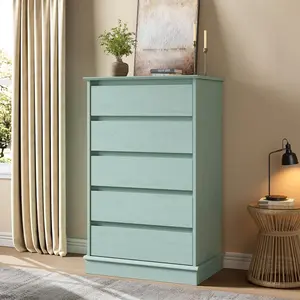Garvee 5 Drawer Wooden Dresser with Deep Drawers, Large Double Storage Chest for Bedroom, Closet, Living Room, Hallway, and Kids Room, Featuring a Wide Top Surface in Green Finish