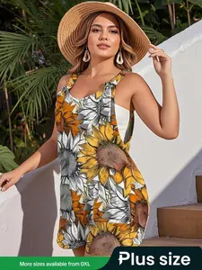 【Plus Size】 Floral Print Tank Overalls Shorts, Casual Sleeveless Shorts Overalls for Summer, Women's Clothes for Daily Wear, Overalls Outfit, Womenswear
