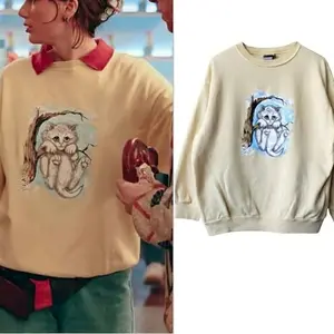 Vintage Distressed Cat Crewneck Sweatshirt, Gift For Fan
