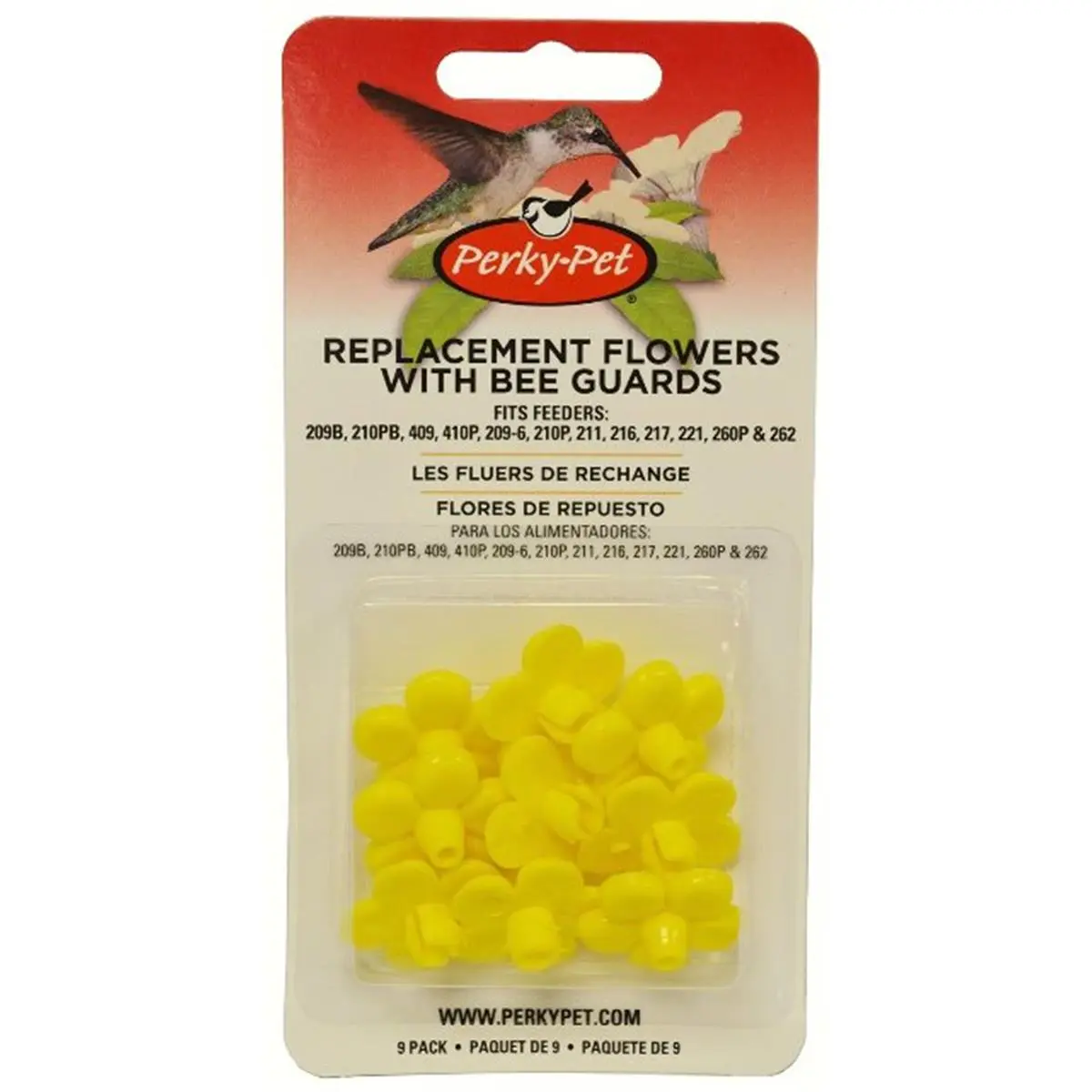 Perky Pet Wild Bird Feeder Replacement Flowers, 9-Pack Snap-On Easy Install, Bright Colored Tops to Lure Birds, 6x3x0.75 in.