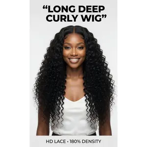 Long Deep Curly Wig Black| 180% Density HD Lace Front Glueless Voluminous Kinky Curly Wig