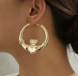 Big chunky claddagh hoop earrings Irish hoop