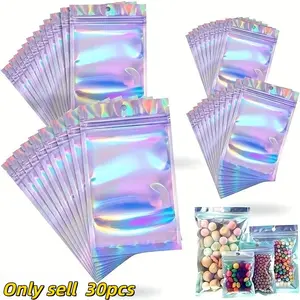 Holographic Colorful Laser Bag, 30pcs/set Self Sealing Food Candy Jewelry Bag, Versatile Gift Wrapping Bag, Baking Packaging Supplies for Home Kitchen Party