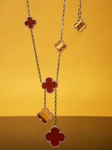 Pre-owned Van Cleef & Arpels Magic Alhambra Necklace 6 Motifs 18K Yellow Gold Carnelian Tiger’s Eye Fine Jewelry