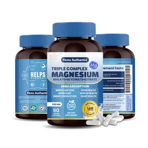FKMS Authentic Triple Magnesium Complex Supplement 300mg, Pack of 3, Magnesium Glycinate, Malate and Citrate, Third Party Lab Tested, 90 Capsules