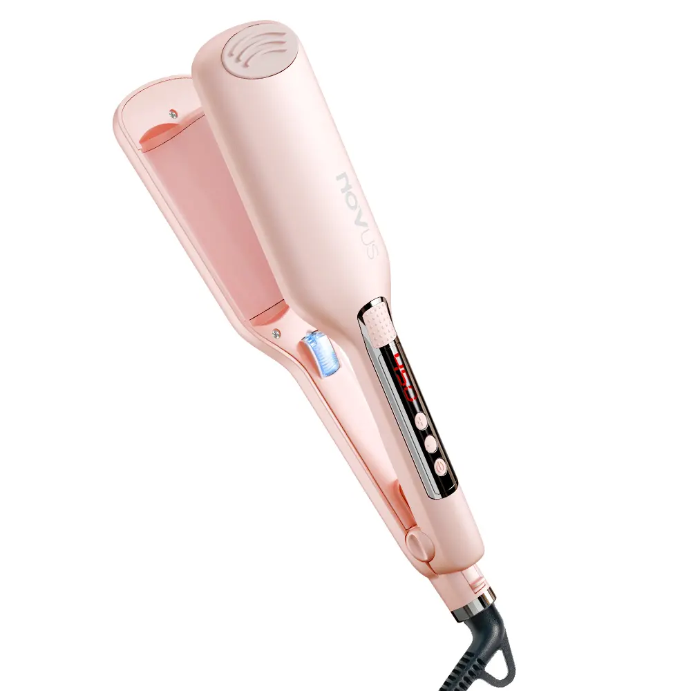 NOVUS Wave Curling Iron, Anti-Scald Hair Crimper with 2 Ionic Wavy Hair Curler Barrels, Rapid Heating Wand for Deep Waves