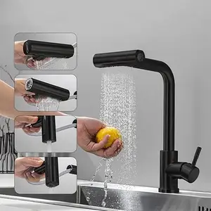 4 Mode Kitchen Faucets, Kitchen Sink Faucet with Pull-Down Sprayer, Stainless Steel Single Handle Pull Out Sink Faucet 1 or 3 Holes, Fauce for Laundry, Bar, Rv, Camper