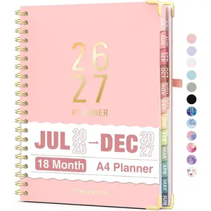 Jul 2026 - Dec 2027 18 Month Academic Planner 2026-2027, 8.5" x 11" A4 Weekly and Monthly Daily Agenda Book, College School Supplies for Student Teacher, Pink
