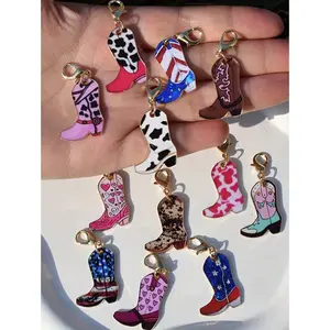 24pcs Mix Western Cowboy Style Enamel Boot Pendant Set - Cowboy Boot Pendants, Golden-Tone Lobster Clasp & Hanging Loop, Colorful Enamel Design for women/Girls DIY Keychains/Bracelets/Necklaces