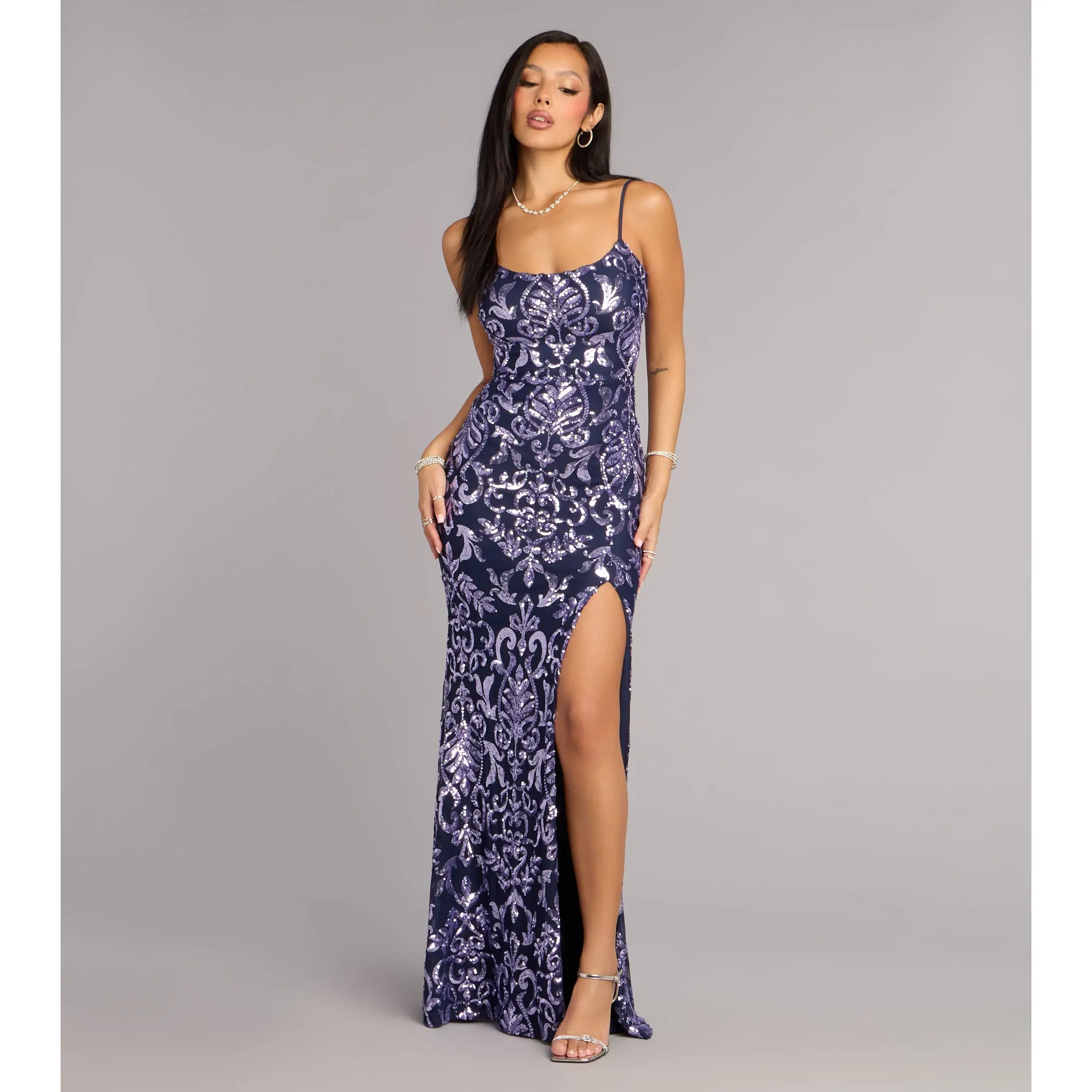Rylee Sequin Lace-Up Formal Dress