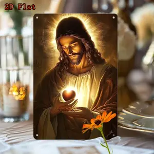 Sacred Heart Of Jesus Design Wall Decorative Sign, 2D Flat Metal Sign, Durable Wall Decoration Gift for Home Living Room Bedroom, Religious