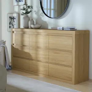 Garvee Modern 9-Drawer Wooden Dresser with Anti-Tipping Device, Wide Chest of Drawers for Bedroom, Living Room, Hallway, or Closet Storage and Organization
