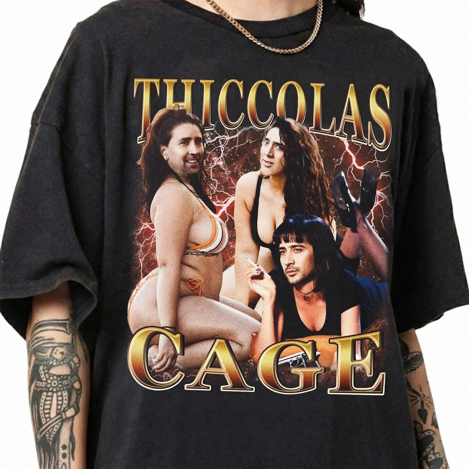 Vintage Thiccolas Cage Shirt, Retro Nicolas Cage Tee, Funny Meme Graphic T-Shirt, Gift For Film Fan, Trendy Pop Culture Shirt