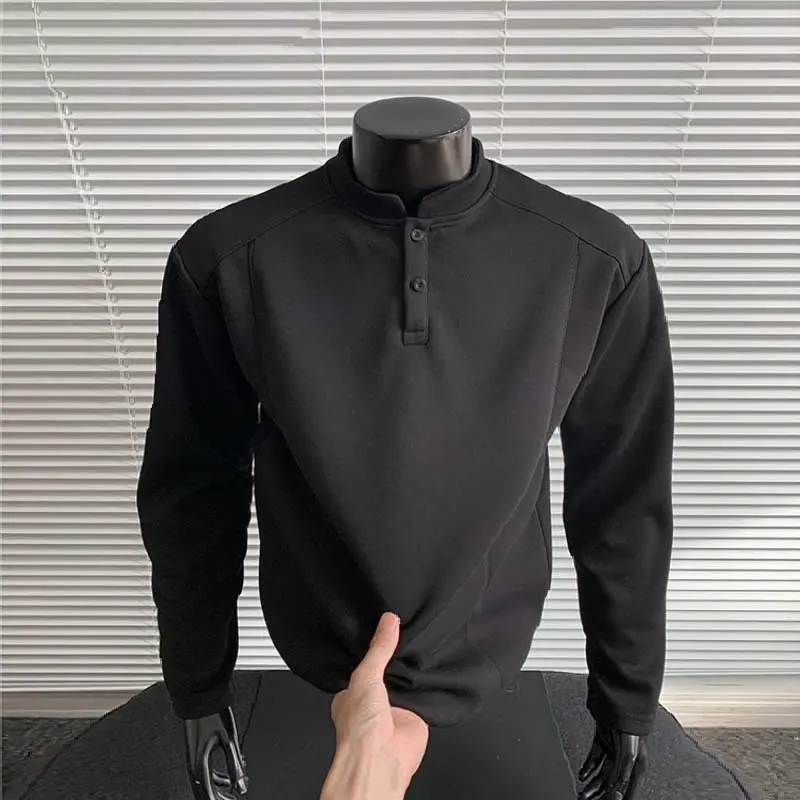 Men's Autumn and Winter Henry Collar Polo Shirt Long Sleeve Polo Shirt Warm Fleece Lined Sweatshirt Long Sleeve Base Layer Top, Non-Deformable Suitable for Sports Travel Hiking Mountaineering, Daily Casual Versatile Sweatshirt